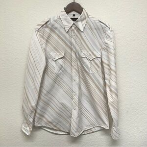 Ben Sherman Vintage Y2K Tan Striped Button Down Shirt - Men’s Medium